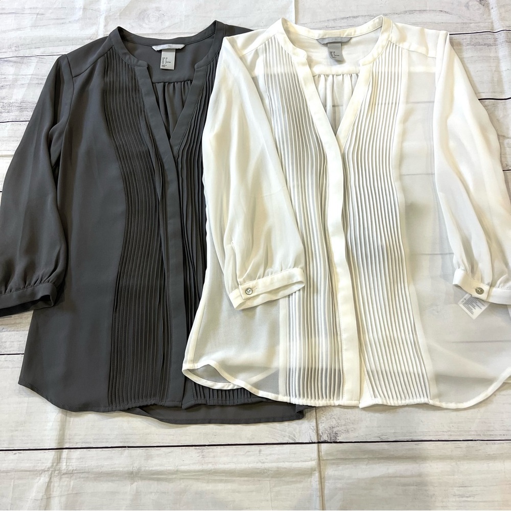 H&M Women's Gray and White Blouse Set